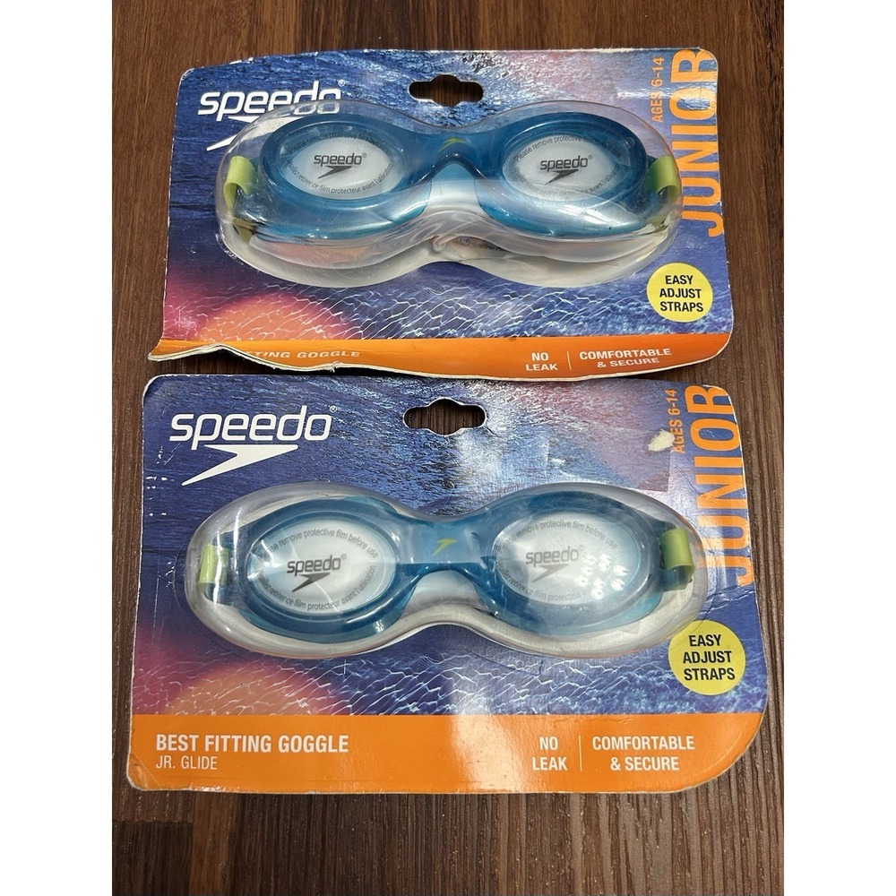 2 Speedo Glide W/ Comfort Bungee Strap No Leak Swimming Goggles Ages 6-14 Blue